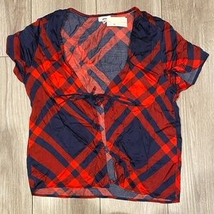 Aerie Vibrant Red and Navy Checkered Sleep Shirt